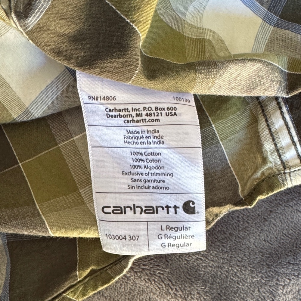 Carhartt Men's Olive and White Plaid Shirt - Picture 3 of 5
